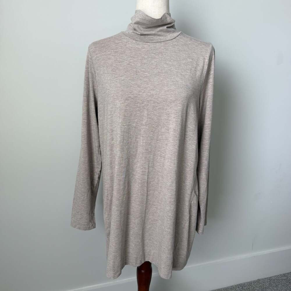 J.Jill Luxe Supima Turtleneck Tunic Oatmeal Beige Long Sleeve Top Size L